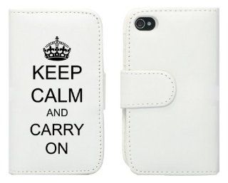 White Apple iPhone 5 5S 5LP249 Leather Wallet Case Cover Black Keep Calm and Carry On Crown Cell Phones & Accessories