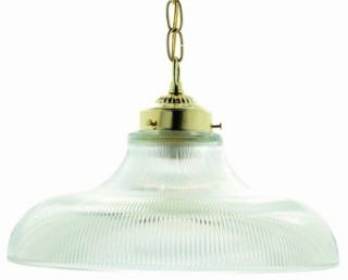 Nuvo Sf76/262 8 Inch Prismatic Railroad Shade Pendant With Clear Ribbed Glass, Polished Brass