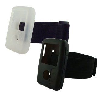 Skque Creative Zen V Plus Silicone Skin Case Cover Black + Clear + armband Bundle Kit Set   Players & Accessories