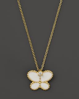 Roberto Coin 18K Yellow Gold Diamond and White Enamel Butterfly Necklace, 18"'s