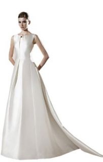 Biggoldapple A Line/Princess Bateau Watteau Train Satin Wedding Dress With Draped Clothing