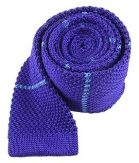 100% Knitted Silk Violet and Light Blue Knit Striped Extra Long Tie Clothing