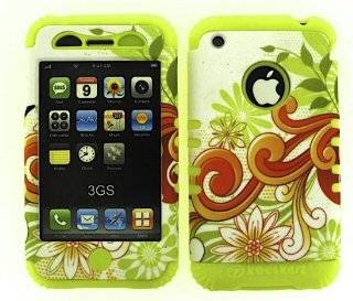 3 IN 1 HYBRID SILICONE COVER FOR APPLE IPHONE 3G 3GS HARD CASE SOFT YELLOW RUBBER SKIN FLOWERS YE TE283 KOOL KASE ROCKER CELL PHONE ACCESSORY EXCLUSIVE BY MANDMWIRELESS Cell Phones & Accessories