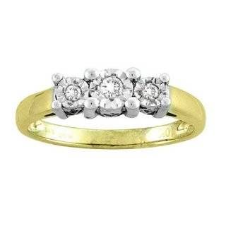 10K Yellow Gold 0.1cttw Three Stone Bezel Set Round Diamond Engagement Ring Jewelry