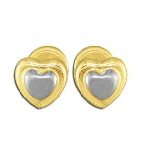 14K Yellow Gold Satin Heart Screw back Stud Earrings Jewelry