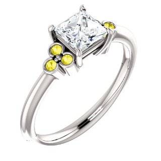 10K White Gold Princess Cut Diamond and Yellow Sapphire Engagement Ring    LIFETIME WARRANTY Jewelry