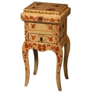 EXP Handmade 31" Antique Style Red & White Wood Accent / End Table With Red & Gold Butterflies  