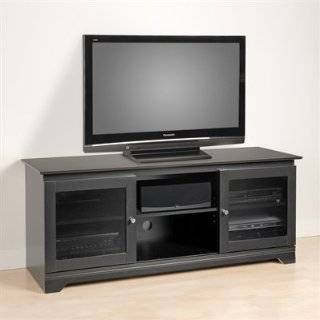60" Sleek Black Flat Screen TV Stand with Two Glass Doors
