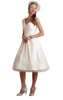 Biggoldapple A Line V neck Tea Length Wedding Dress 297 Clothing