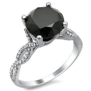 2.55ct Black Round Diamond Twist Engagement Ring 18k White Gold Jewelry