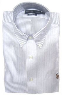 Ralph Lauren Men's "Classics" Button down Oxford Dress Shirt in White and Blue (CLASSIC FIT) Stripes, Multi colored Pony (CLASSIC FIT) (17   34/35) Clothing