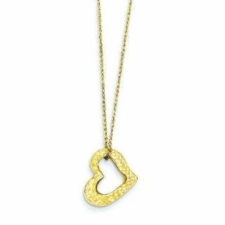 14K Gold Ropa Diamond Cut Puff Open Heart w/ 2in Ext Necklace 16 Inches Jewelry