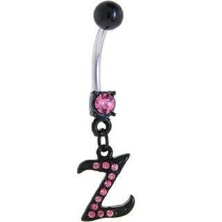 Black Anodized Pink Jeweled Initial Belly Ring Letter Z Jewelry