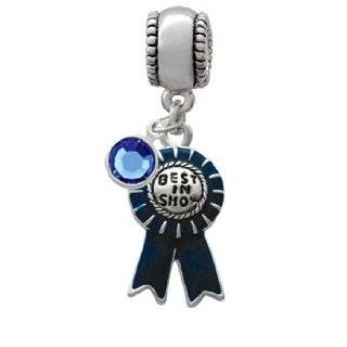 Best in Show Blue Ribbon European Charm Bead Hanger with Blue Sapphire Crystal Jewelry