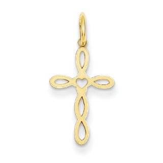 14k Yellow Gold Laser Designed Cross Charm Pendant Jewelry