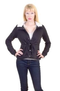 Soho Girls Fleece Collar Snaps Zip Up Drawstring Tie Waist Mini Front Pockets Lined Jacket Black Large Clothing