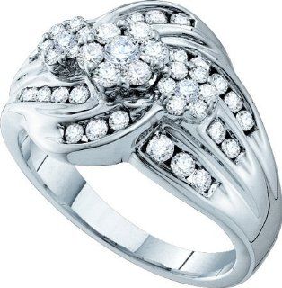 Wedding Ring Sets 1.01CTW DIAMOND FLOWER RING 14KT White Gold Jewelry