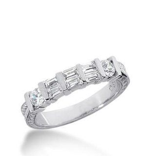 14k Gold Diamond Anniversary Wedding Ring 2 Round Brilliant, 6 Straight Baguette Diamonds 0.66 ctw. 335WR147314K Wedding Bands Wholesale Jewelry