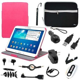 BIRUGEAR 14 Item Essential Accessories Bundle Kit for Samsung Galaxy Tab 3 10.1   10.1'' Tablet (GT P5200 / GT P5210)   Hot Pink Auto Wake/ Sleep Multi Angle Stand Case included Computers & Accessories