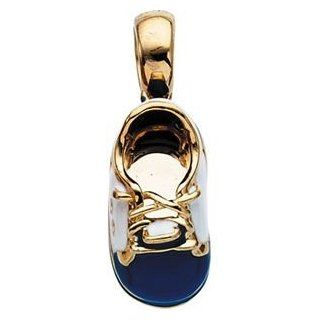 14k Yellow Gold US Navy Sailor Seaman USN Protection Gift Blue And White Polished Baby Infant Boy Girl Shoe Pendant Jewelry Jewelry