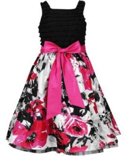 Black White Eyelash Bodice to Floral Print Shantung Dress BW5MT, Black/White, Bloome Girl Plus Dress 12.5 20.5 Special Occasion Flower Girl Social Party Dress Clothing