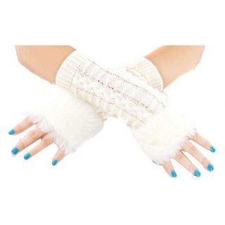 E Tribe New Hot Fashion One Pair Faux Fur Furry Winter Wwarmer Women Laday Soft Wool Knit Half Finger Gloves Cold Weather Wrist Band Ring Cuff Bracelet Support Gloves (White) Sports & Outdoors