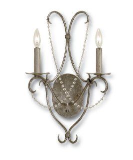 Currey and Company 5980 Crystal Lights 2 Light Wrought Iron Wall Sconce with Customizable Shades, Silver Leaf   Curry And Company Lighting  