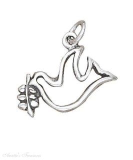 Sterling Silver Cutout Flying Peace Dove Animal Bird Charm With Olive Branch Jewelry