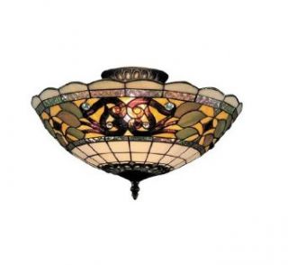 Generic Tiffany Style Buckingham 3 Light Semi Flush Mount Ceiling Lamp, Vintage Antique with 16 inch White Tiffany Style Glass Shade   Close To Ceiling Light Fixtures  