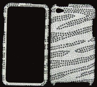 FULL DIAMOND CRYSTAL STONES COVER CASE FOR APPLE IPOD ITOUCH 4 SILVER ZEBRA Cell Phones & Accessories
