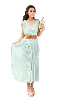 361Buy(TM) Womens Lace V Neck Floral Chiffon Long Maxi Full length Vintage Bohemia Sleeveless Evening Ball Gown Dress With Belt Free Size (Green) Beauty
