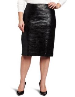 Anne Klein Women's Plus Size Alligator Skirt, Black, 14W