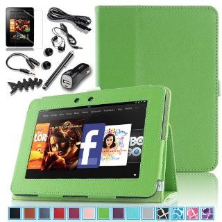 Pandamimi ULAK(TM) Slim Folio Magnetic PU Leather Case Cover with Smart Cover Auto Wake / Sleep Feature for  All New Kindle Fire HD 7 inch (2nd Generation 2013 Model, will not fit HDX models or previous generation) with 6in1 Accessories   Headphone, USB Ca
