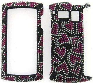 FULL DIAMOND CRYSTAL STONES COVER CASE FOR SANYO INCOGNITO 6760 HOT PINK HEARTS BLACK Cell Phones & Accessories