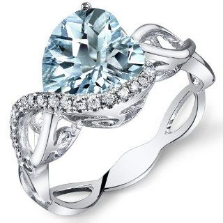 Peora 14K White Gold Heart Aquamarine Diamond Ring (2.384 cttw) Peora Jewelry