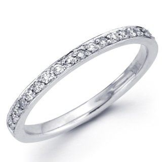 14K White Gold Diamond Pave Setting Ladies Women Round Cut Wedding Anniversary Ring Band (1/6 CTW., GH, SI) GoldenMine Jewelry