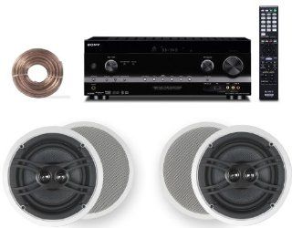 Sony HD Digital Cinematic Sound 735 Watts 7.1 Channel 3D A/V Receiver with iPhone & iPod Playback + Yamaha Natural Sound Custom Install In Ceiling 3 Way 120 watts 2 Speaker Set (Pair) with Dual Tweeters & 8" Woofer + 100ft 16 AWG Speaker Wire