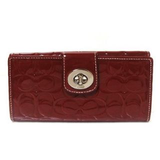 COACH TURNLOCK EMBOSSED PATENT LEATHER WALLET 43583 SVCM CRIMSON RED SLIM Shoes