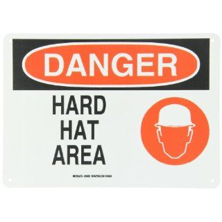 Brady Black and Red on White Protective Wear Sign, Header "Danger", Legend "Hard Hat Area" (with Picto) Industrial Warning Signs