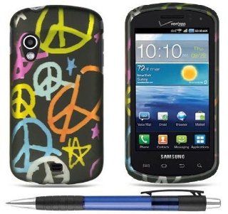 Colorful Peace Sign On Black Design Protector Hard Case Cover for Samsung SCH i405 Stratosphere 4G LTE Android Smartphone (Verizon) + Bonus 1 of New Rubber Grip Translucent Ball Point Pen Cell Phones & Accessories
