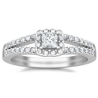 0.58 Carat Princess Diamond Engagement Ring Bridal Set Wedding Ring on 10k White Gold FineTresor Jewelry