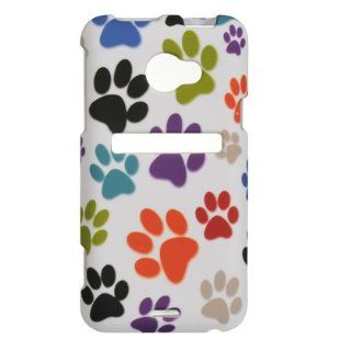 VMG 2 Item Combo For HTC EVO 4G LTE Design Hard Case Cover   White Multi Colored Dog Paw Print Design Hard 2 Pc Plastic Snap On Case Cover + LCD Clear Screen Saver Protector [by VANMOBILEGEAR] Cell Phones & Accessories