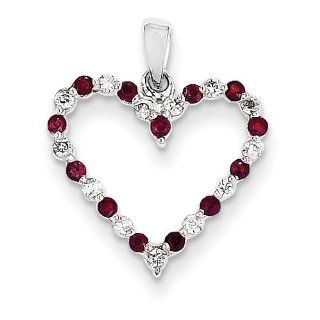 14k White Gold Completed Diamond & Ruby Heart Pendant Jewelry