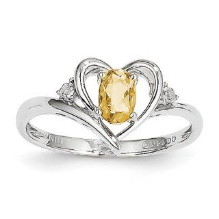 14k White Gold Genuine Citrine Diamond Ring Jewelry