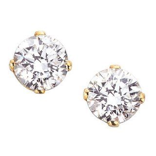 14K Yellow Gold 1/10 ct. Round Brilliant Cut Diamond Earring Studs (Good, G H Color, I1 Clarity) Katarina Jewelry