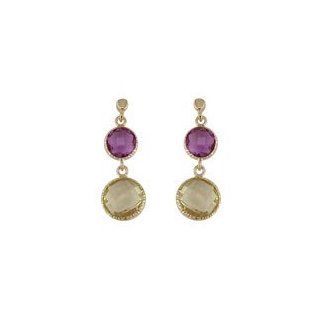 18KT Yellow Gold Dangle Earring with Amitist & Citron Stones Jewelry