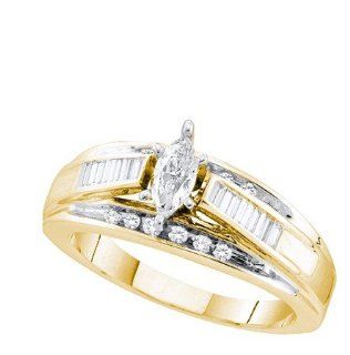 0.50 Carat (ctw) 14K Yellow Gold Round, Marquise & Baguette Diamond Ladies Bridal Engagement Ring With 0.20 CT Marquise Center 1/2 CT Jewelry