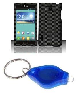 Carbon Fiber Design Shield Case + Atom LED Keychain Light for LG Optimus Showtime L86C L86G Cell Phones & Accessories