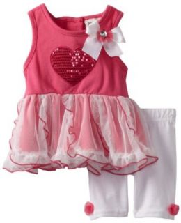 Little Lass Baby Girls Infant 2 Piece Dress Set with Heart, Fuchsia, 3 6 Months Clothing