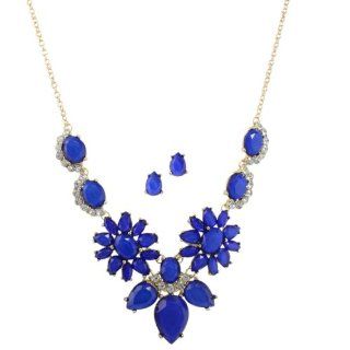 Heirloom Finds Cobalt Blue Teardrop Crystal Flower Statement Necklace Earring Set Jewelry